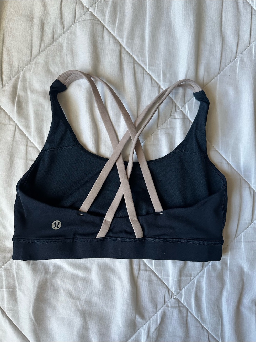 lululemon athletica Black Sports Bra with Taupe Crisscross Straps